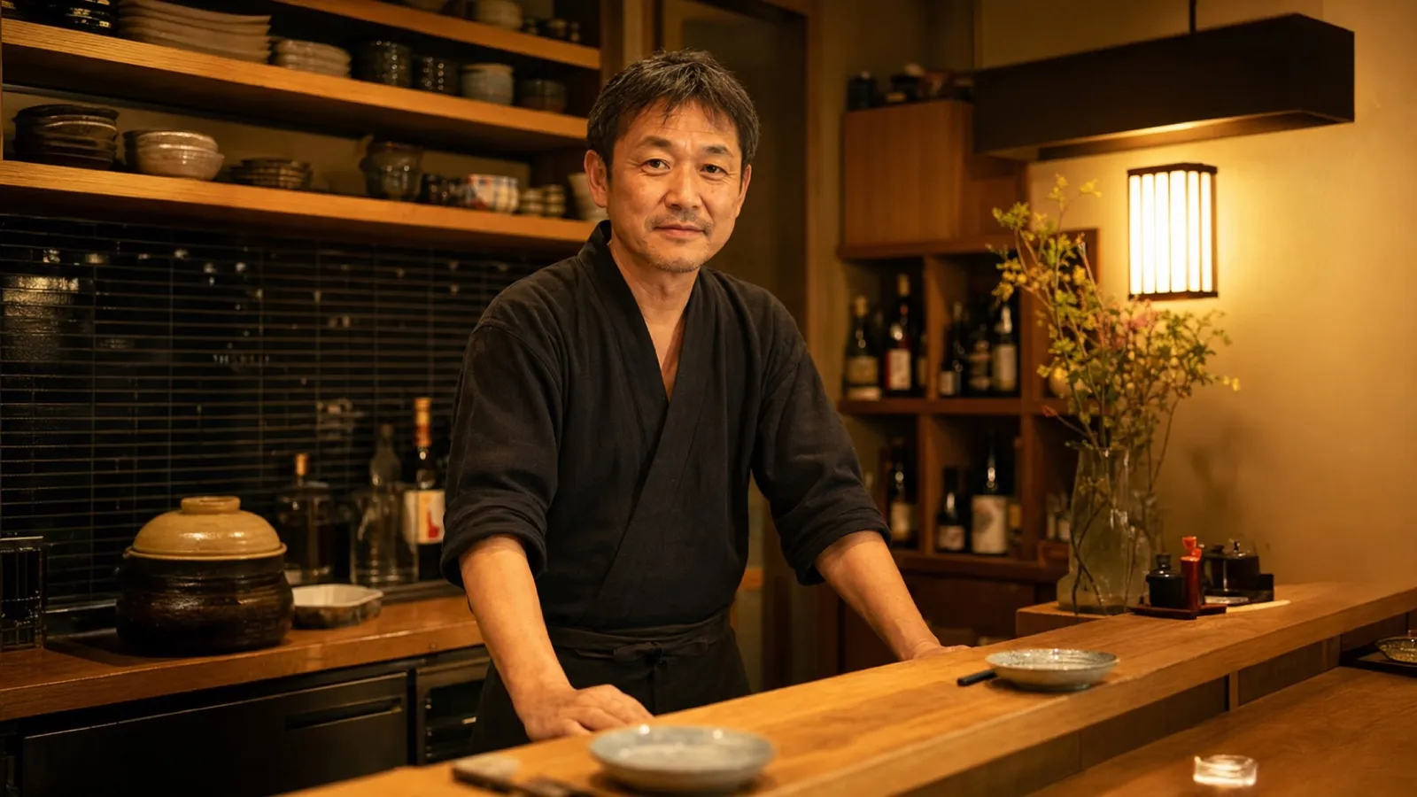 個人経営の飲食店のカウンターに立つ店主（イメージ）